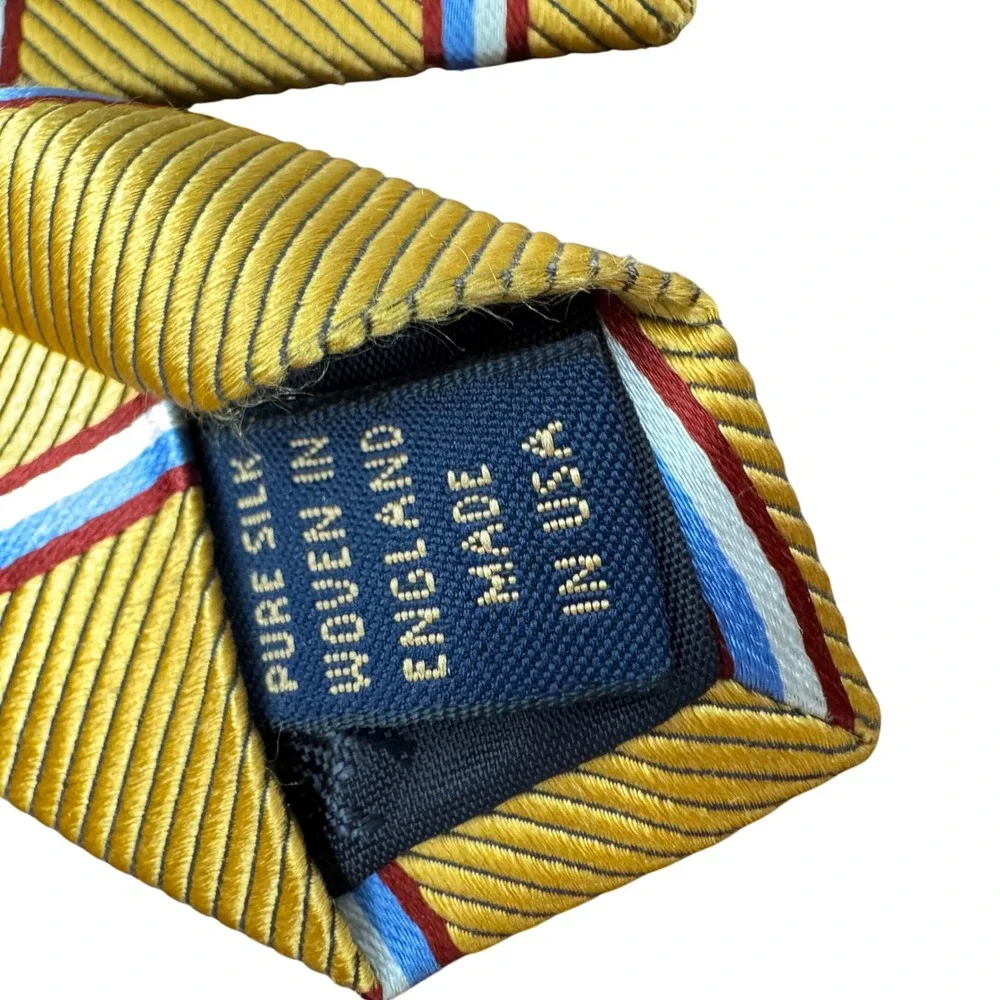 Brooks Brothers Makers Silk Repp Stripe Tie Gold Yellow Red Blue Made in USA